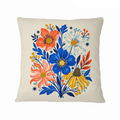 Fresh-Picked Flowers 16×16 Velvet Pillow Cover featuring a vivid hand-painted bouquet in blue, coral, and gold