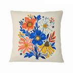 Fresh-Picked Flowers 16×16 Velvet Pillow Cover featuring a vivid hand-painted bouquet in blue, coral, and gold