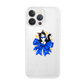 Bow-Tied Cat Clear Phone Case featuring a playful black-and-white cat perched on an oversized blue bow