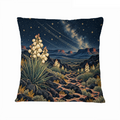 Starlit Yucca Desert 16×16 Velvet Pillow Cover featuring flowering yucca beneath a brilliant desert sky and distant mesas