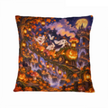 Ghost Dog Candy Night Train 16×16 Velvet Pillow Cover featuring a ghost dog riding a candy-filled night train