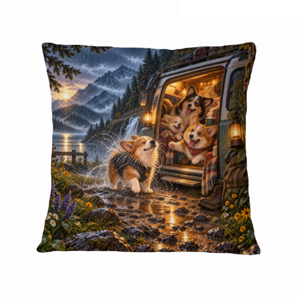 Stormy Road Trip Dog Copilot 16×16 Velvet Pillow Cover