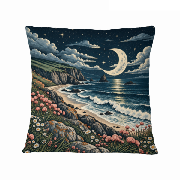 Coastal Moonlight Wildflowers 16×16 Velvet Pillow Cover
