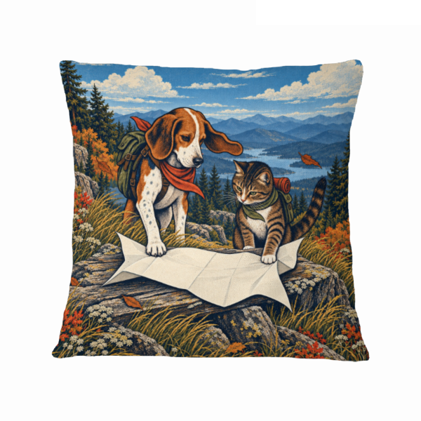 Trail Map Dog and Cat Adventure 16×16 Velvet Pillow Cover