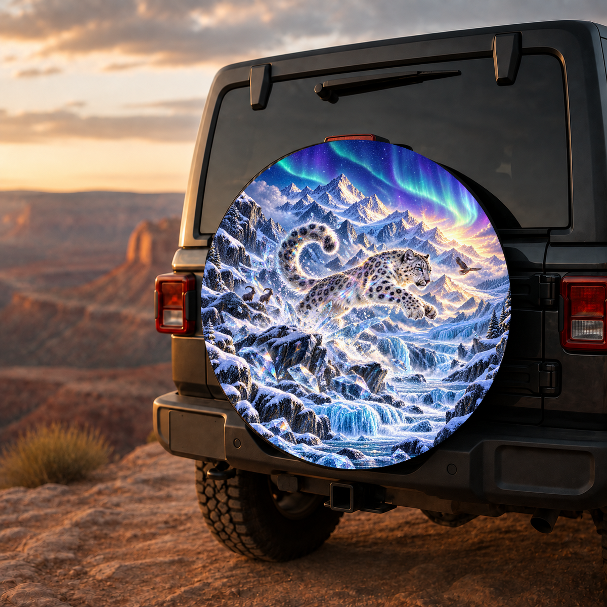 Snow Leopard Shimmering Glacier Spare Tire Cover