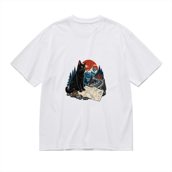 Black Cat Road Trip Navigator Men's Graphic Cotton T-Shirt