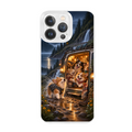 Stormy Road Trip Dog Copilot Clear Phone Case featuring a loyal dog copilot holding the last seat through a rainstorm