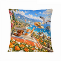 Coastal Road Trip Hat Chase 16×16 Velvet Pillow Cover featuring a playful coastal road trip and windblown hat chase