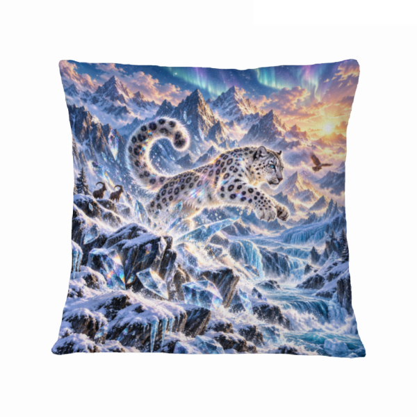 Snow Leopard Shimmering Glacier 16×16 Velvet Pillow Cover