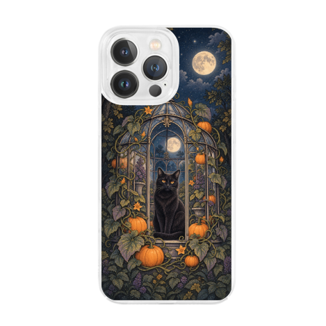 Midnight Black Cat Pumpkin Greenhouse Clear Phone Case