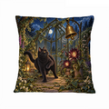 Midnight Greenhouse Bell 16×16 Velvet Pillow Cover featuring a curious midnight garden scene gathered around a mysterious greenhouse bell