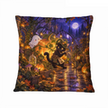 Midnight Pumpkin Greenhouse Mischief 16×16 Velvet Pillow Cover featuring midnight mischief inside a glowing pumpkin greenhouse