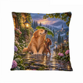 Big Dog, Small Umbrella 16×16 Velvet Pillow Cover featuring a big dog sharing a tiny umbrella with a small friend