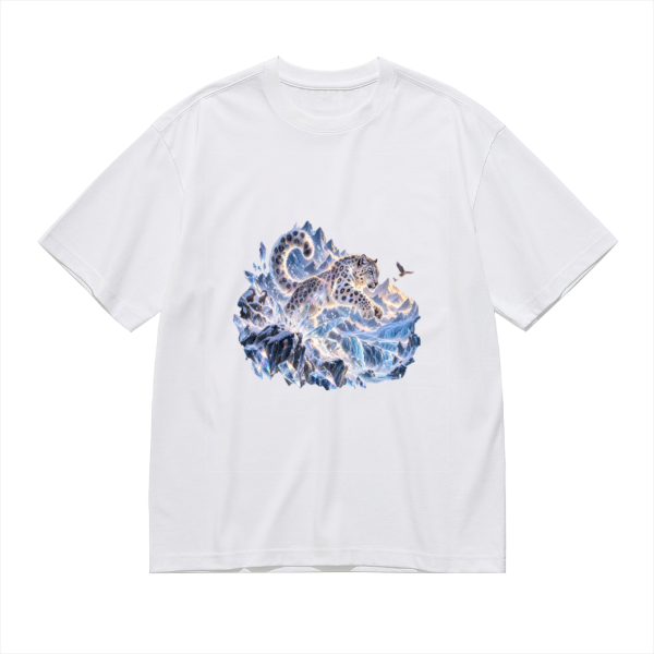 Snow Leopard Shimmering Glacier Men's Graphic Cotton T-Shirt