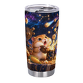 Hamster's Popcorn Universe 20 oz Insulated Straw Tumbler featuring a surprised hamster caught in a playful popcorn universe