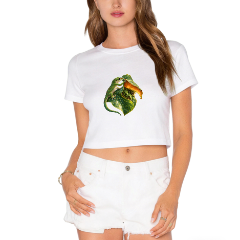 Gecko Peeling Back a Sunlit Leaf Women's Graphic Crop Tee
