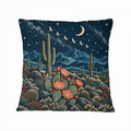 Moonlit Cactus and Migrating Birds 16×16 Velvet Pillow Cover featuring moonlit cactus silhouettes beneath migrating birds