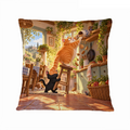 Cats' Breakfast Rescue 16×16 Velvet Pillow Cover featuring two cats teaming up to rescue a breakfast mishap