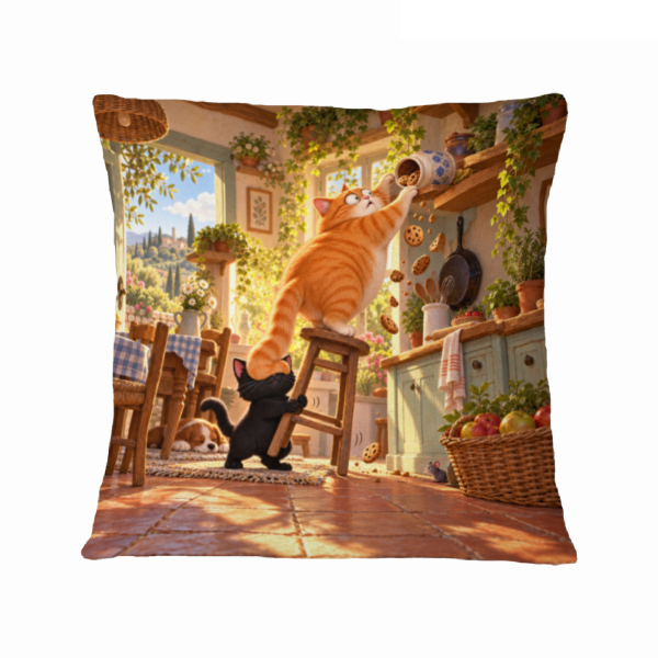 Cats' Breakfast Rescue 16×16 Velvet Pillow Cover