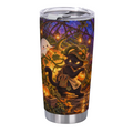 Midnight Pumpkin Greenhouse Mischief 20 oz Insulated Straw Tumbler featuring midnight mischief inside a glowing pumpkin greenhouse