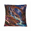 Moonlight Canyon Wildflower Waterfall 16×16 Velvet Pillow Cover featuring wildflowers cascading through a moonlit canyon