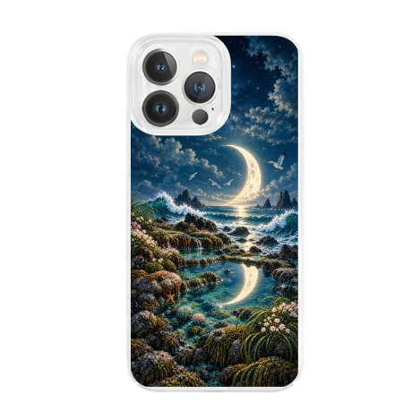 Whale Coast Tidal Garden Clear Phone Case featuring a tidal flower garden unfolding along a whale-shaped coast