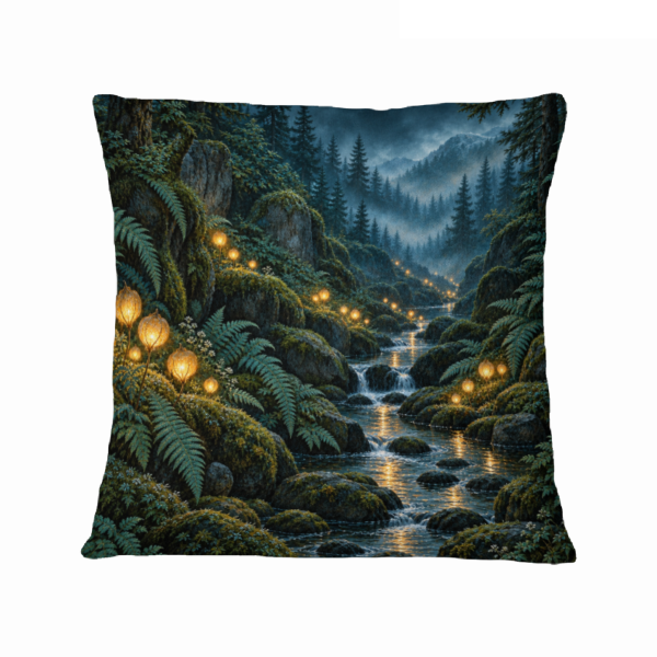 Enchanted Forest Stream 16×16 Velvet Pillow Cover