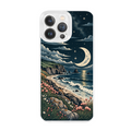 Coastal Moonlight Wildflowers Clear Phone Case featuring salt-tolerant wildflowers glowing beside a moonlit coast