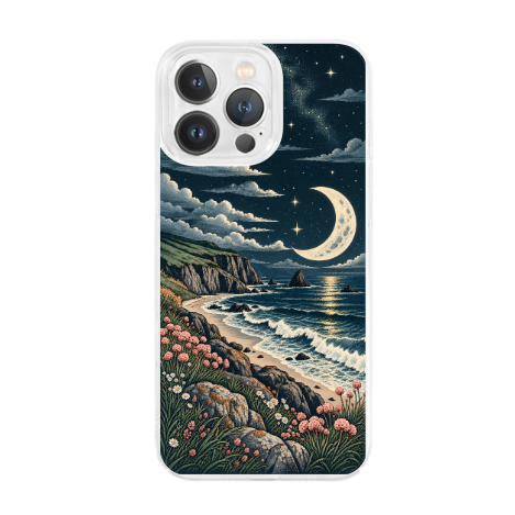 Coastal Moonlight Wildflowers Clear Phone Case