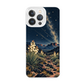 Starlit Yucca Desert Clear Phone Case featuring flowering yucca beneath a brilliant desert sky and distant mesas